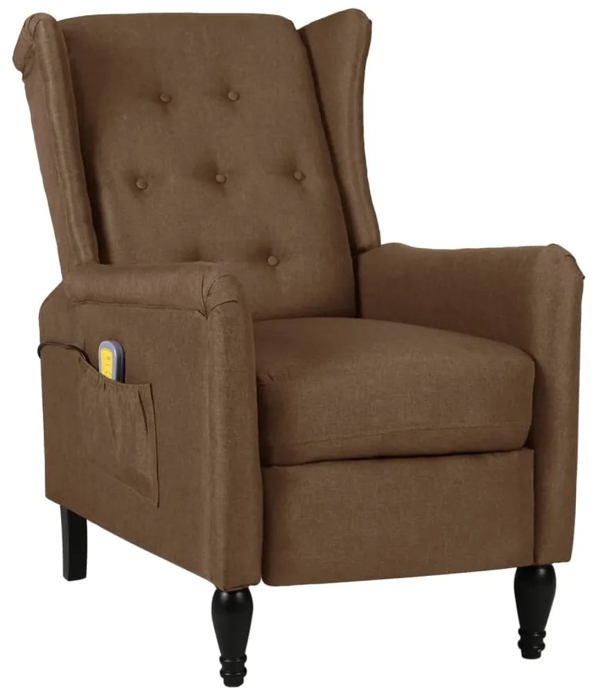 vidaXL Poltrona de massagens reclinável tecido castanho