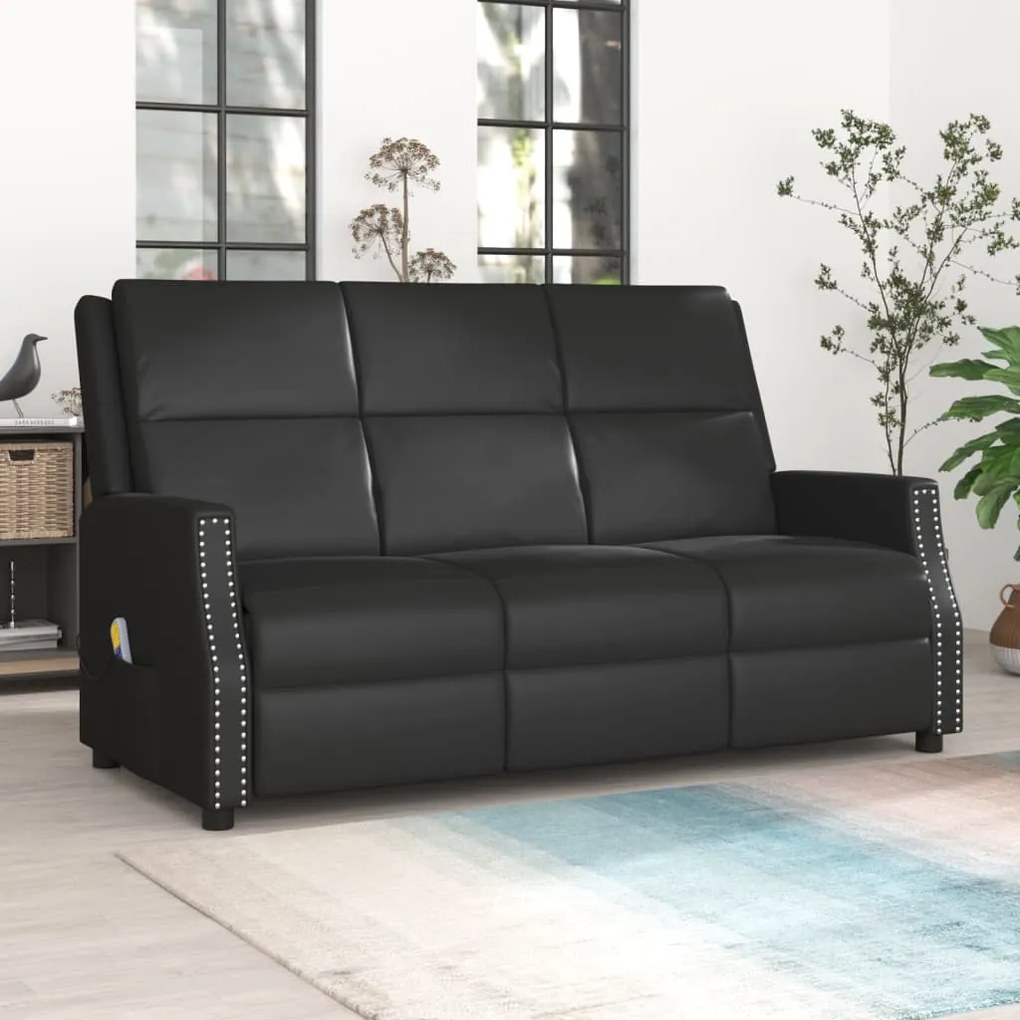 vidaXL Poltrona massagens 3 assentos reclinável couro artificial preto