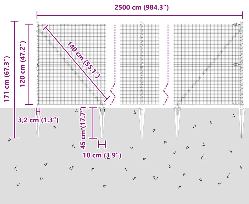 Cerca de Arame Soldado com 13 Estacas de Ponta 1.2x25 m Aço Galvanizad