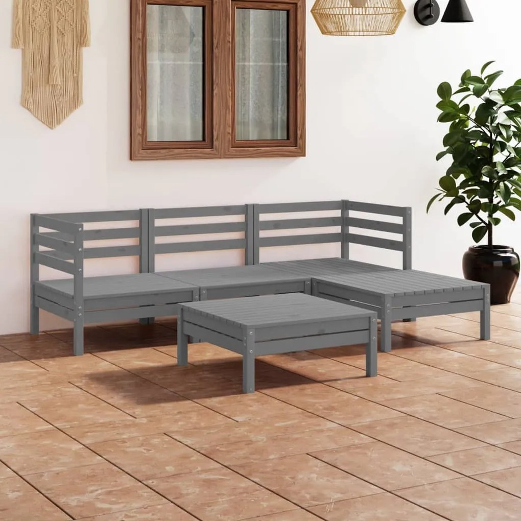 vidaXL 5 pcs conjunto lounge de jardim pinho maciço cinzento