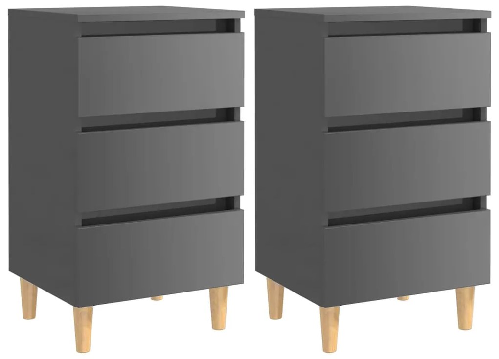 vidaXL Mesas cabeceira pernas madeira 2pcs 40x35x69cm cinza brilhante