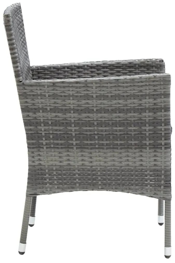 3 pcs conjunto de jantar p/ jardim c/ almofadões vime PE cinza