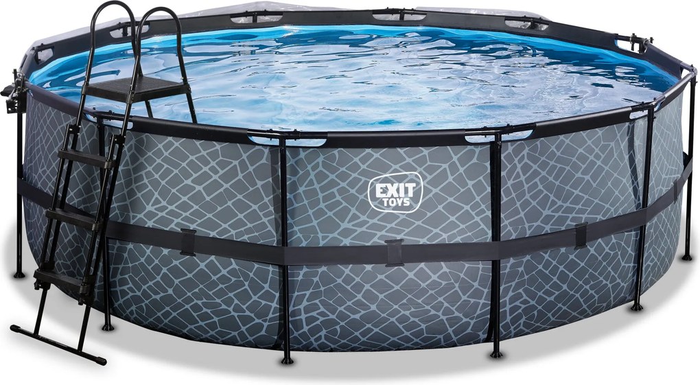 Piscina redonda Stone ø427x122cm com bomba de filtro de areia e cobertura cúpula - cinzenta