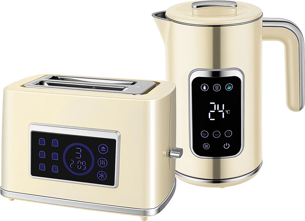 Conjunto Fervedor de Água 1,7L 3000W Função Manter Quente + Torradeira de Pão com Fenda Larga para 2 Fatias 6 Níveis de Tostagem Creme