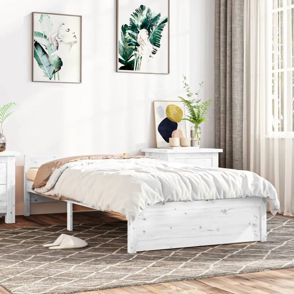 vidaXL Estrutura cama pequena solteiro 75x190 cm madeira maciça branco