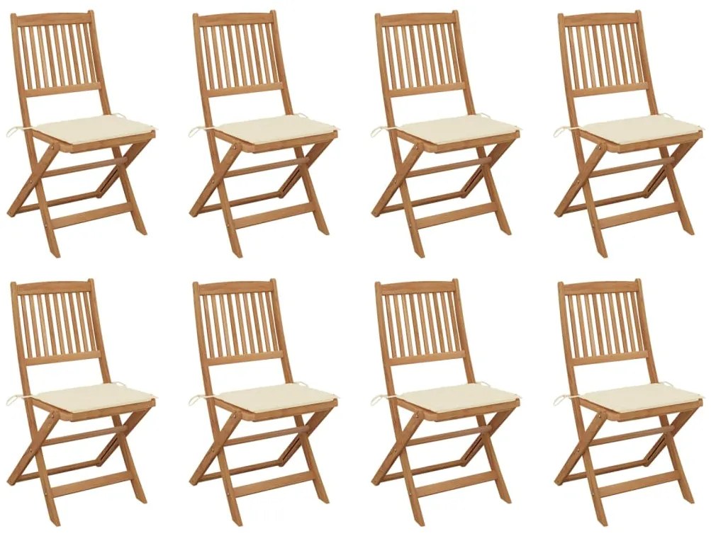 vidaXL Cadeiras de exterior dobráveis c/ almofadões 8pcs acácia maciça