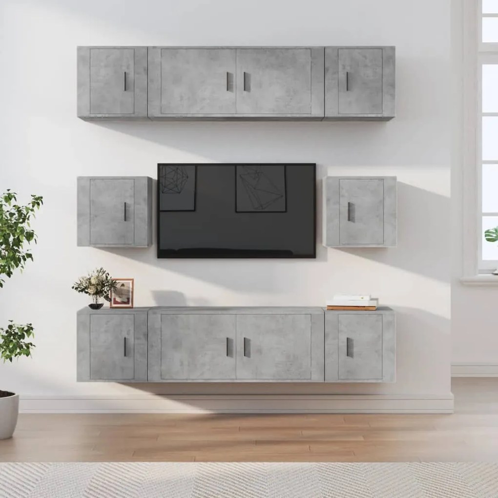 vidaXL Conjunto móveis de TV 8 pcs madeira processada cinzento cimento