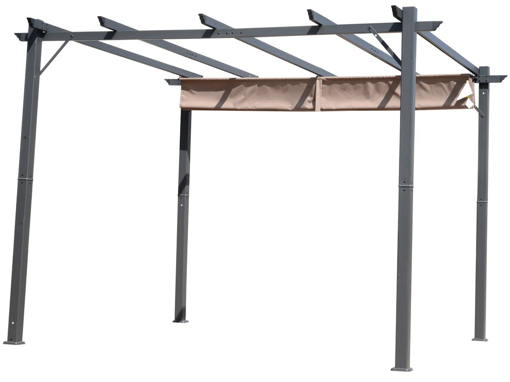 Pérgola de Jardim com Toldo de Poliéster Retrátil e Estrutura de Alumínio para Exterior Pátio 3x3 m Cinza e Castanho