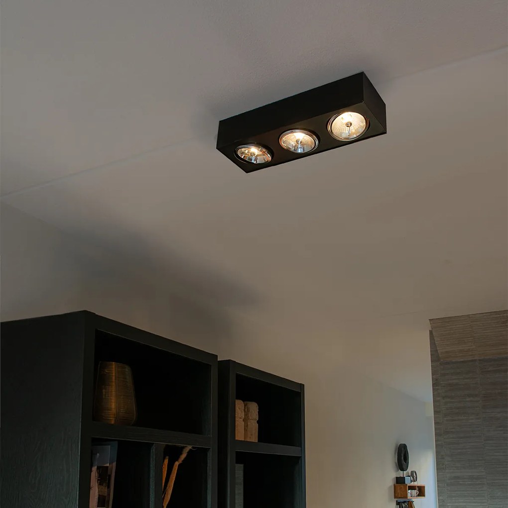 Foco de teto design preto quadrado 3-luzes - Kaya