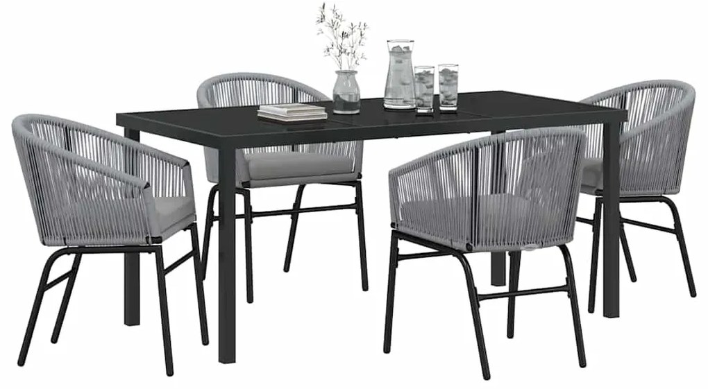 Conjunto de jantar de jardim com 5 peças em rattan e poliéster cinza.