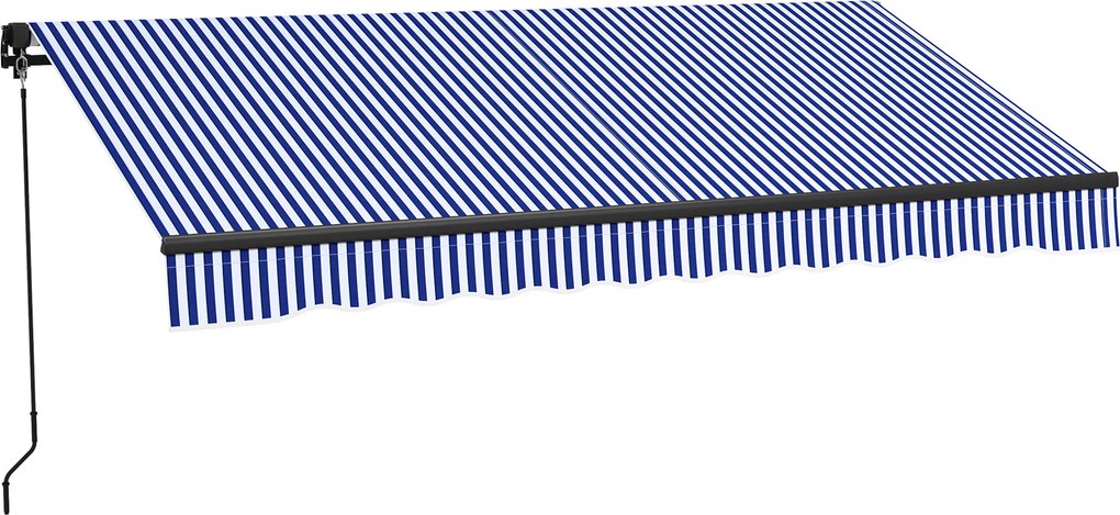 Outsunny Toldo retrátil manual para varanda inclinação ajustável manivela estrutura em alumínio poliéster azul branco | Aosom Portugal