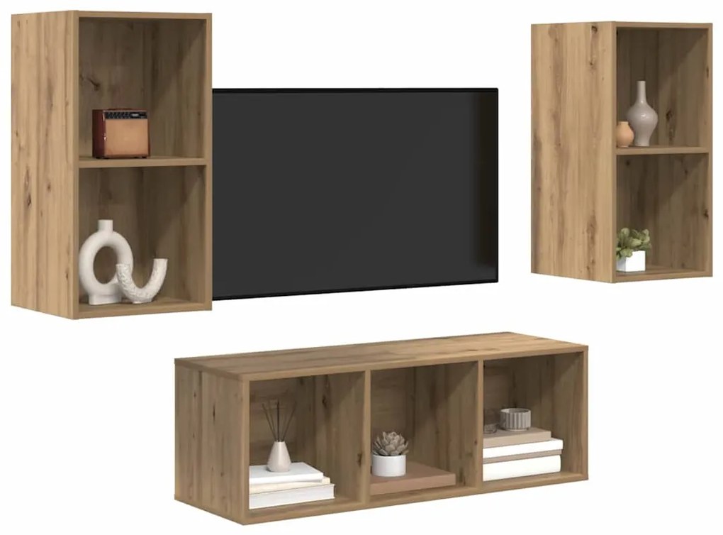 Conjunto de Estantes para TV 3 pcs carvalho artisiano