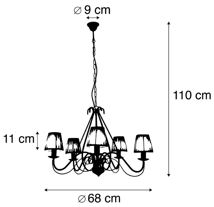 Candeeiro de candelabros castanho com abajur de clip em tecido plissado 5 luzes - Giuseppe Clássico / Antigo