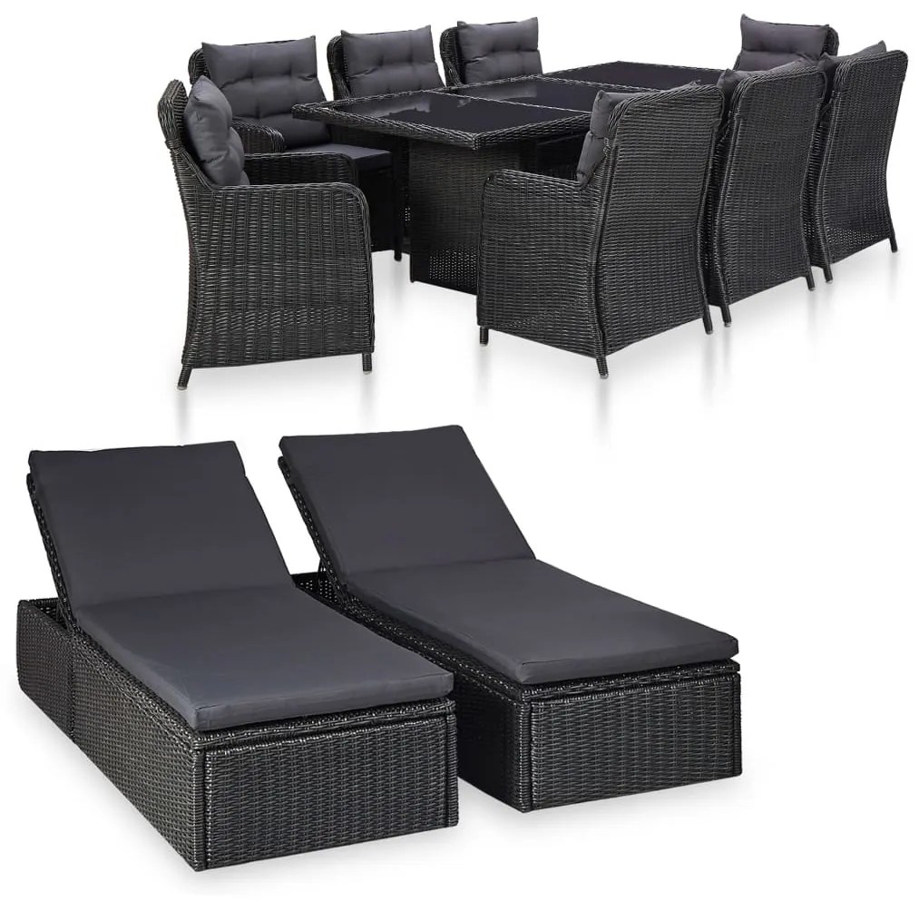 vidaXL 11 pcs conjunto de jantar para jardim vime PE preto