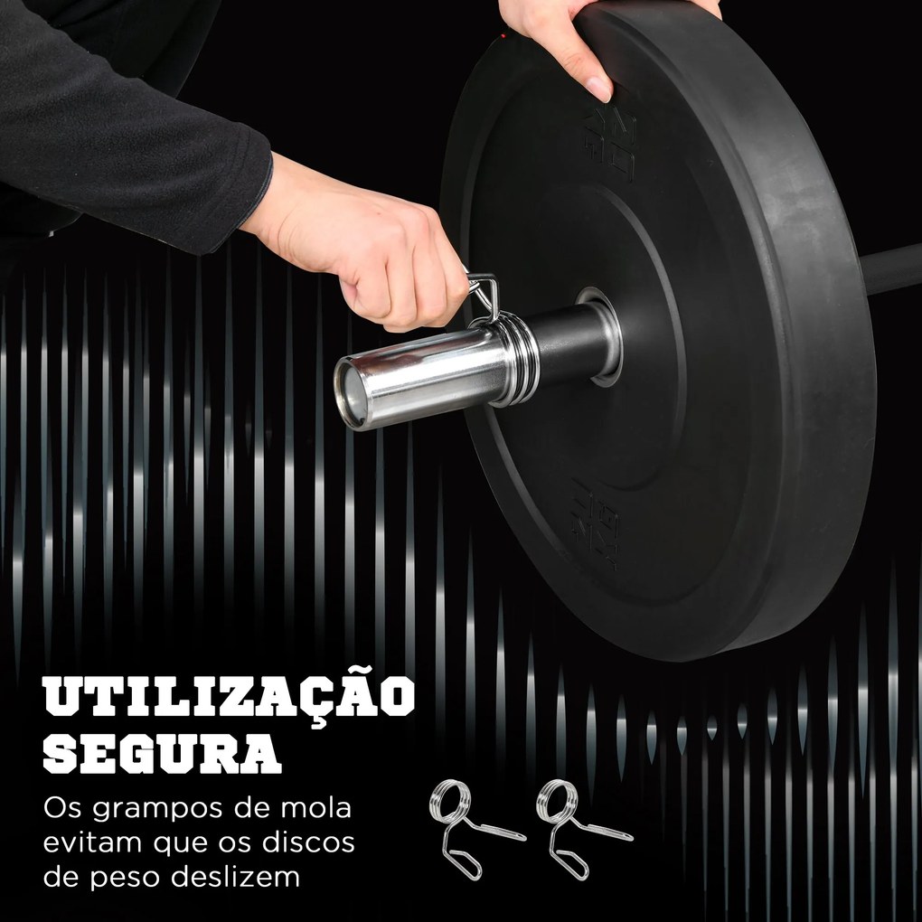 SPORTNOW Barra de Pesos de Aço180 cm Ø50 mm com 2 Grampos Carga 200 kg