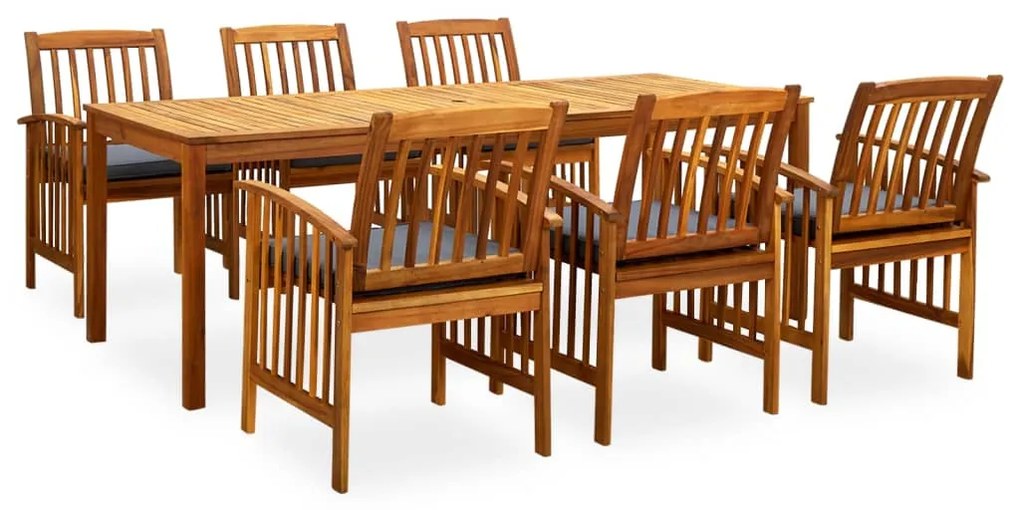 vidaXL 7 pcs conjunto de jantar p/ jardim c/ almofadões acácia maciça
