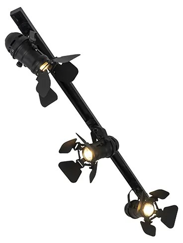 Sistema de iluminação de trilho moderno com 3 focos preto 1-fase - Iconic Movie