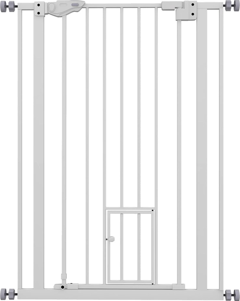PawHut Barreira de Segurança Ajustável com Portinhola, Fecho Automático e Bloqueio Duplo, 74-80x104,1 cm, Branca | Aosom Portugal