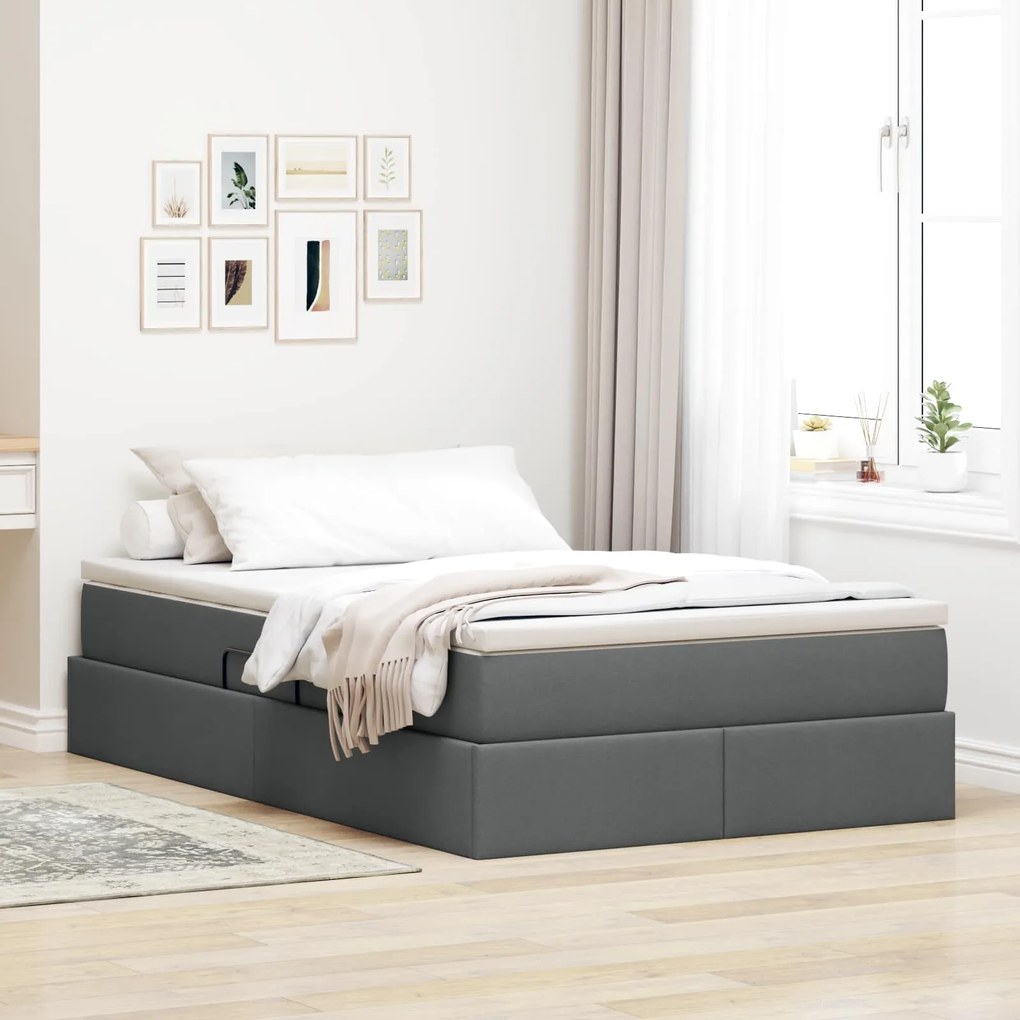 vidaXL Cama com arrumação e colchão Cinza Escuro 120 x 190 cm