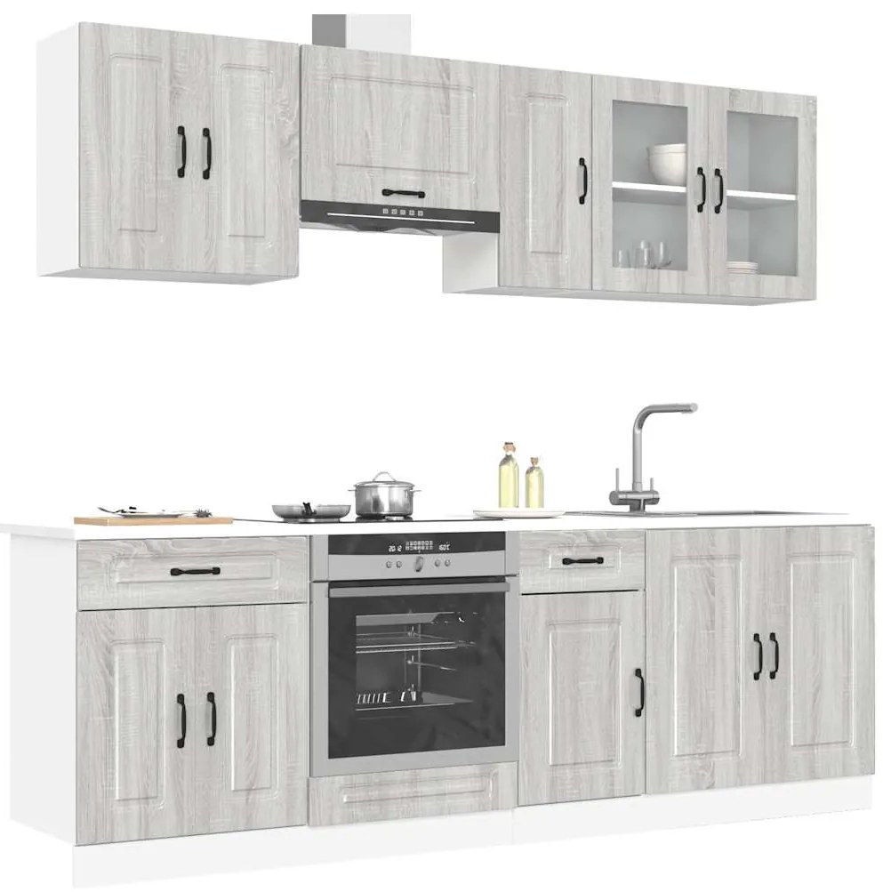vidaXL 8 peças armário de cozinha conjunto Kalmar cinza sonoma