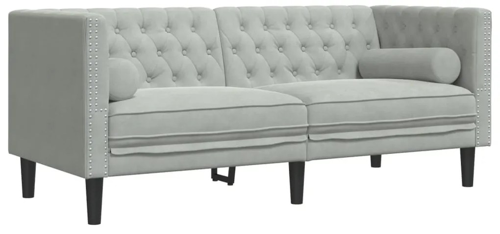 3 pcs conj. de sofás chesterfield com rolos veludo cinza-claro