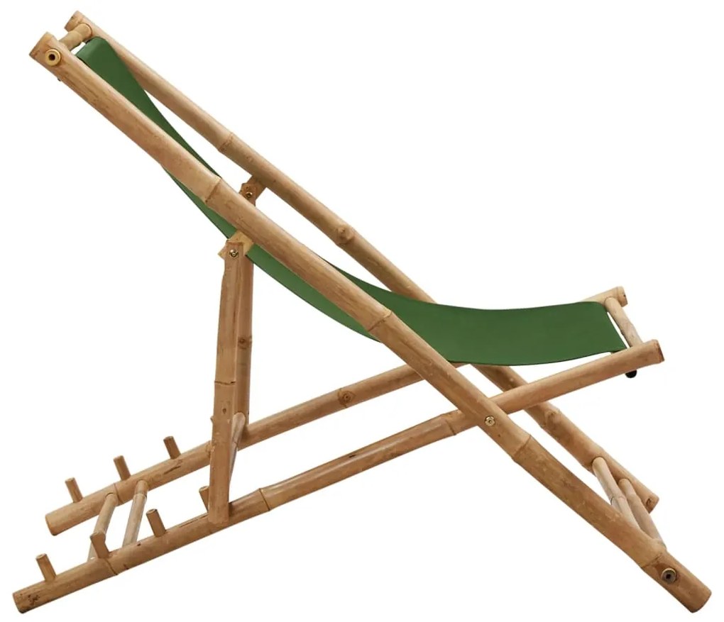 Espreguiçadeira de bambu e lona verde