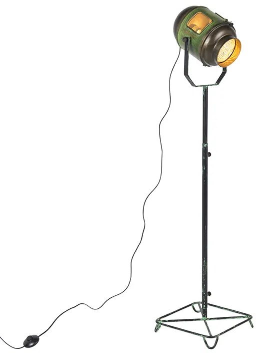 Candeeiro de pé industrial bronze com verde 140 cm - Byron Retro