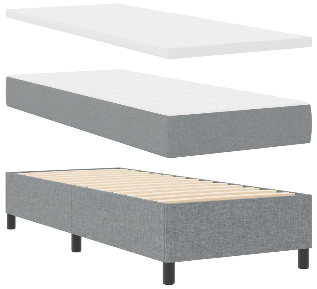 Cama Box Spring com Colchão Cinza Claro 80x200 cm Tecido