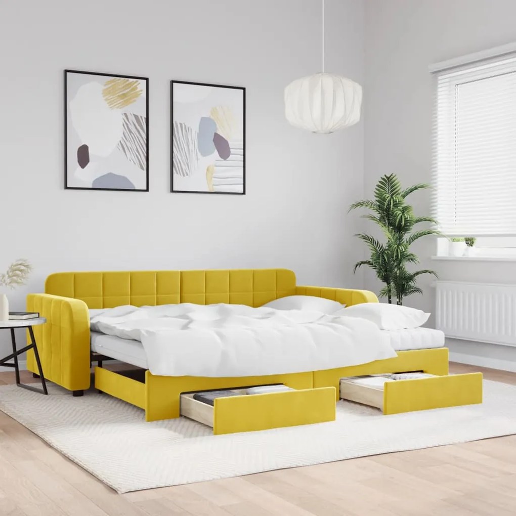 vidaXL Sofá-cama com gavetão e gavetas 90x200 cm veludo amarelo