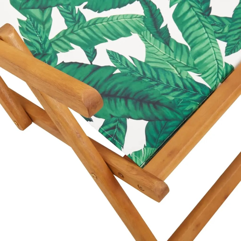 Cadeiras de praia dobráveis 2 pcs tecido/madeira padrão folhas