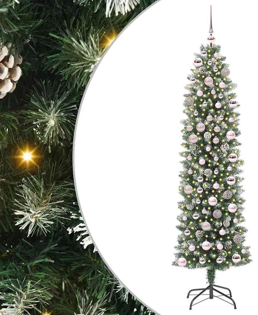vidaXL Árvore Slim de Natal Artificial Verde e Branco 180 cm