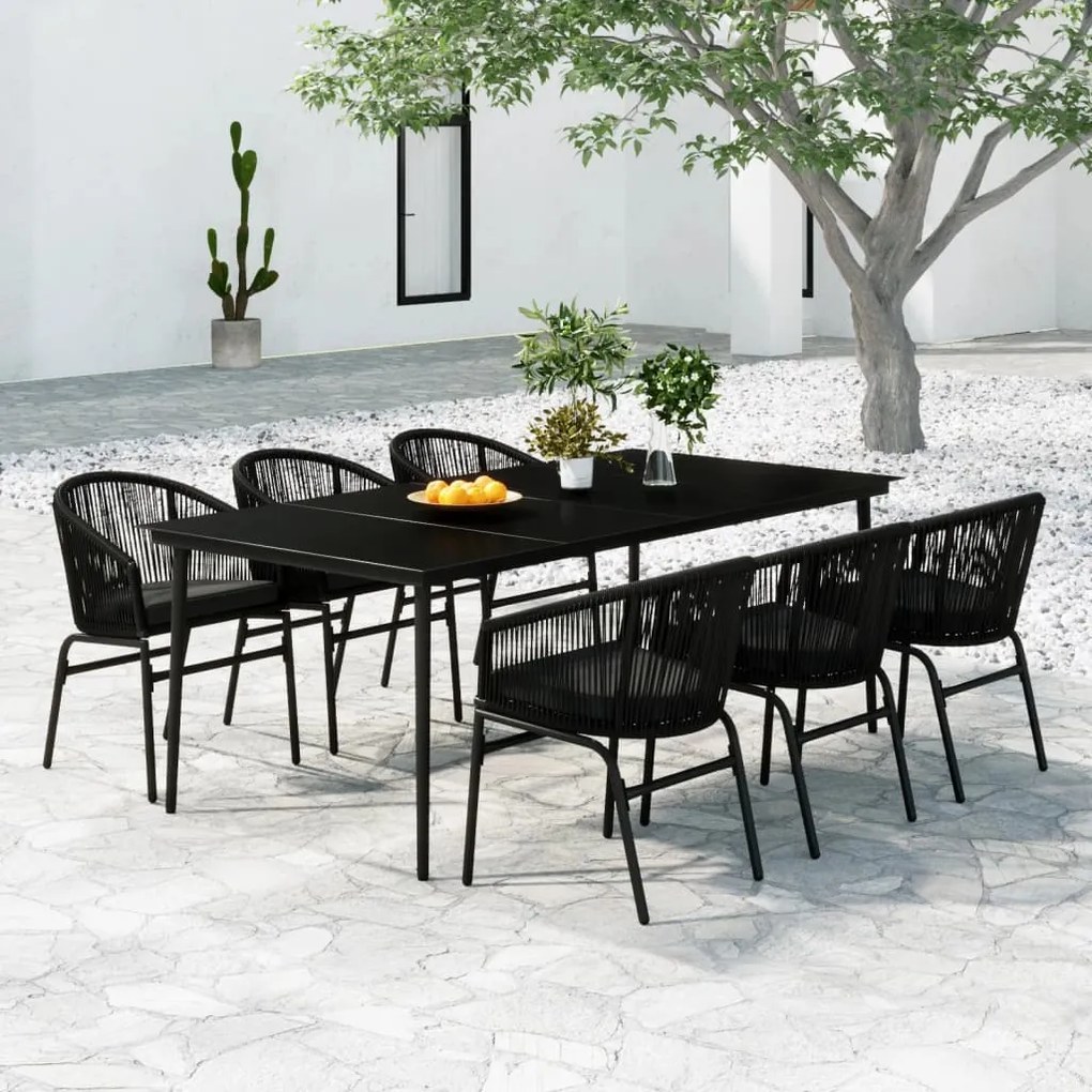 7 pcs conjunto de jantar para jardim preto