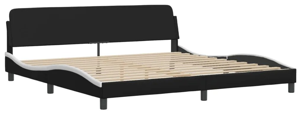 Estrutura de cama c/ cabeceira couro artificial preto e branco