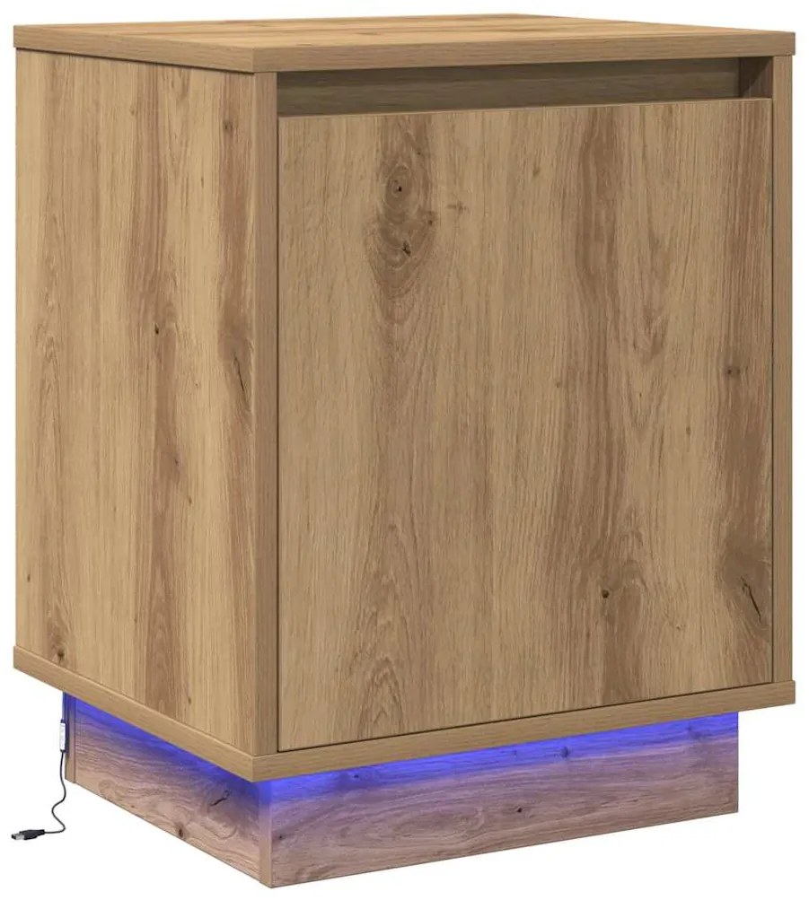 Camas de cabeceira com luzes LED 2 pcs Carvalho Artisan 39x34,5x50 cm