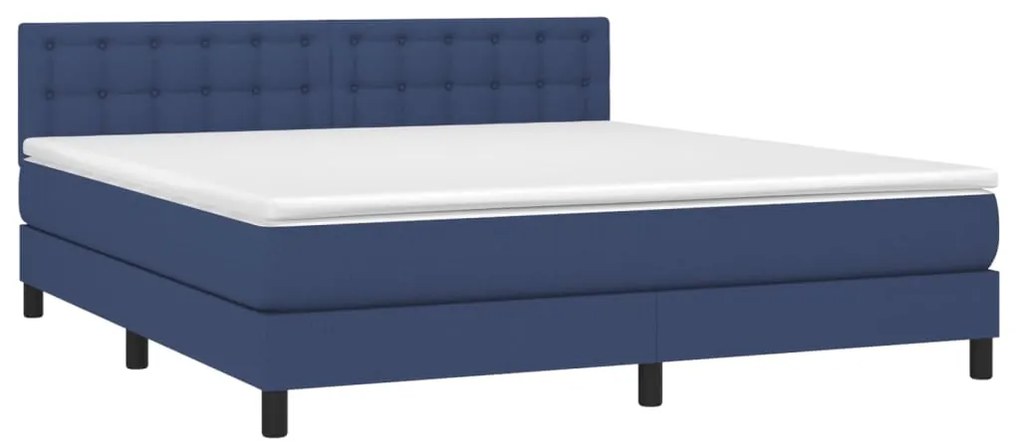 Cama box spring c/ colchão e LED 160x200 cm tecido azul