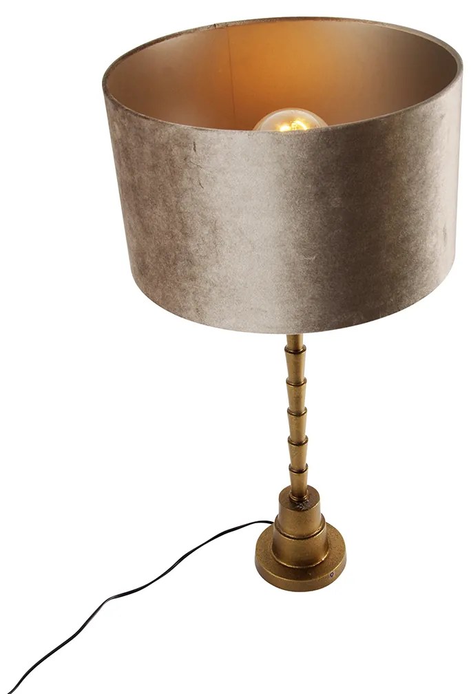 Candeeiro de mesa bronze com abajur de veludo cor de taupe 35cm - Pisos Art Deco,Clássico / Antigo