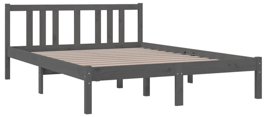 Estrutura de cama casal 135x190 cm madeira maciça cinzento