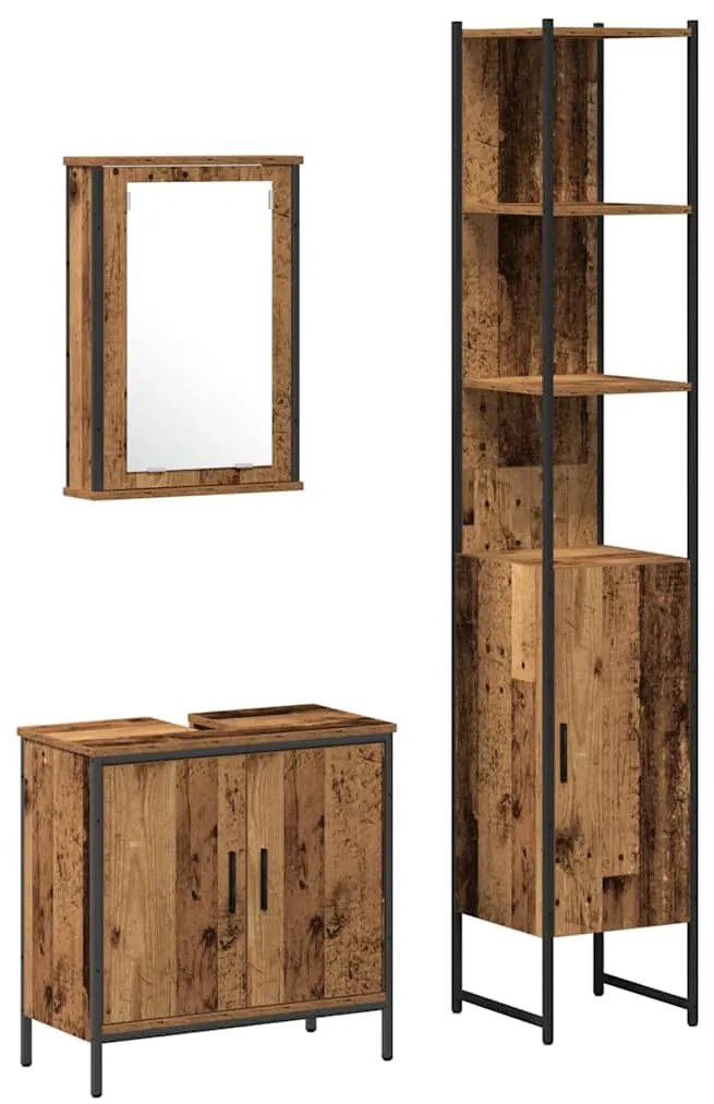 Conjunto de Móveis de Casa de Banho de 3 Peças Madeira Velha Madeira R