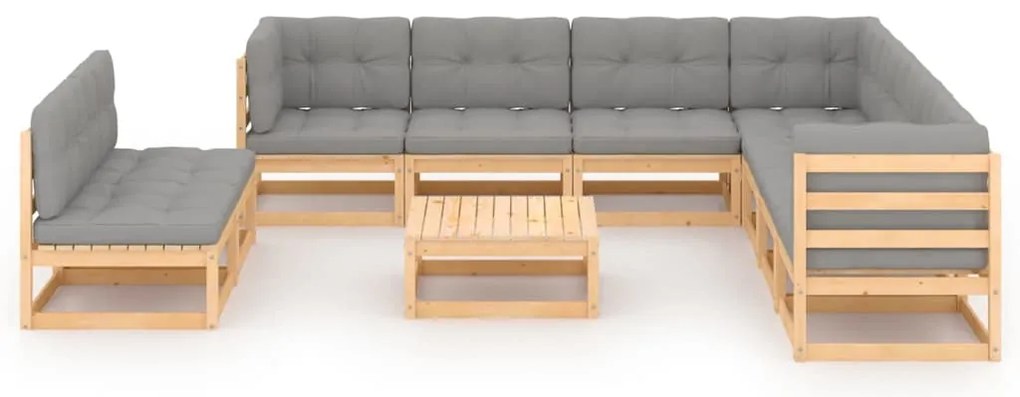 10 pcs conjunto lounge de jardim c/ almofadões pinho maciço