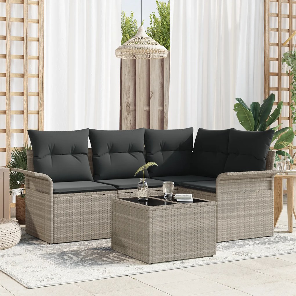 Conjunto de Sofá de Jardim vidaXL de 5 Peças com Almofadas Cinzento Ra
