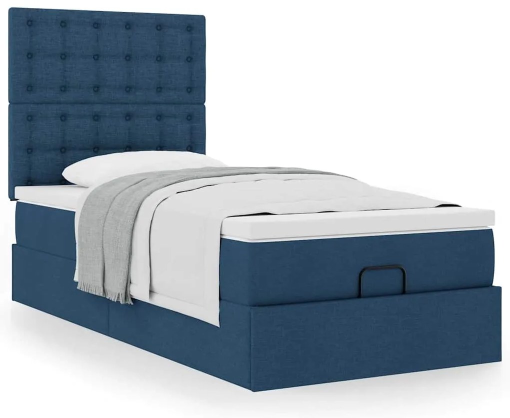 Cama otomana com colchão 90x200 cm tecido azul