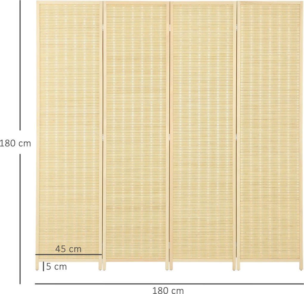 Biombo de madeira para separar divisões, divisória dobrável de 4 painéis, 180 x 180 cm, natural