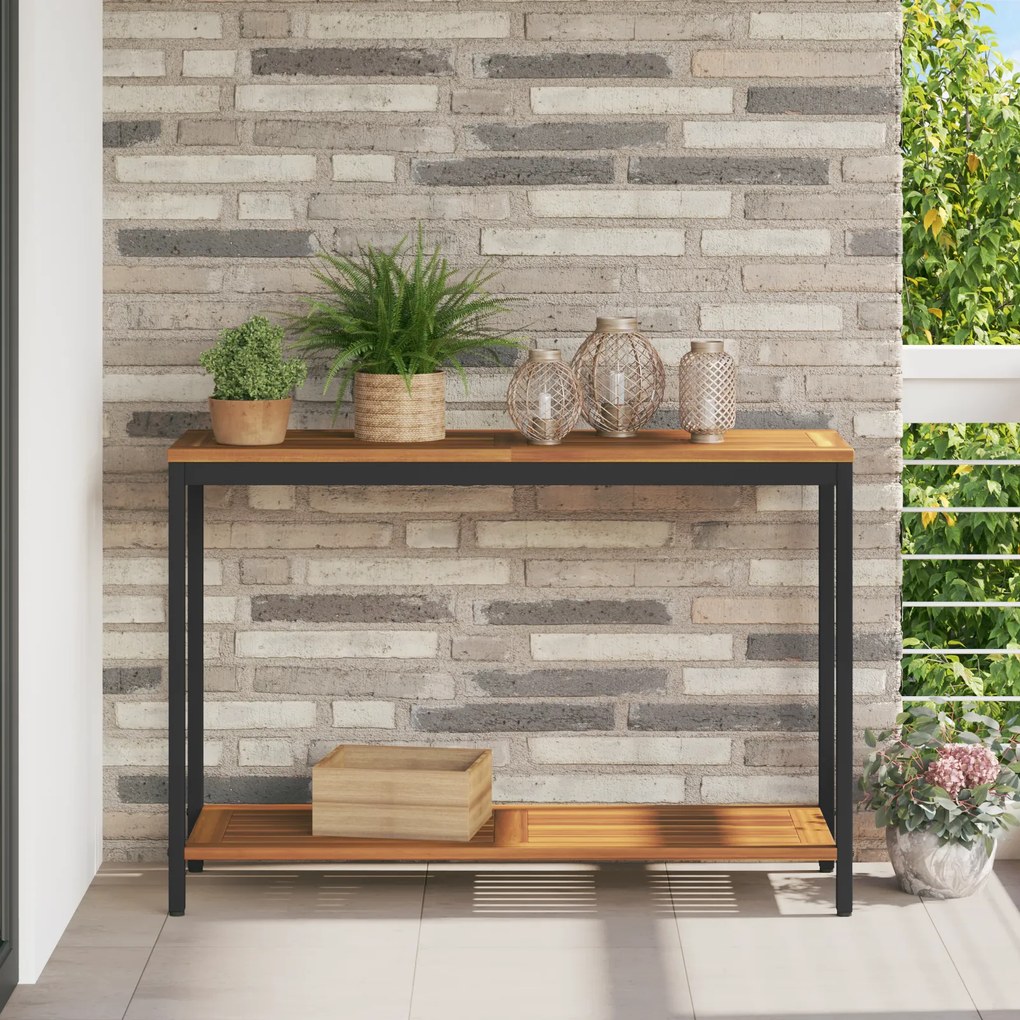 vidaXL Mesa Externa Natural &amp; Preto 35x110x75 cm Madeira Maciça e Aço
