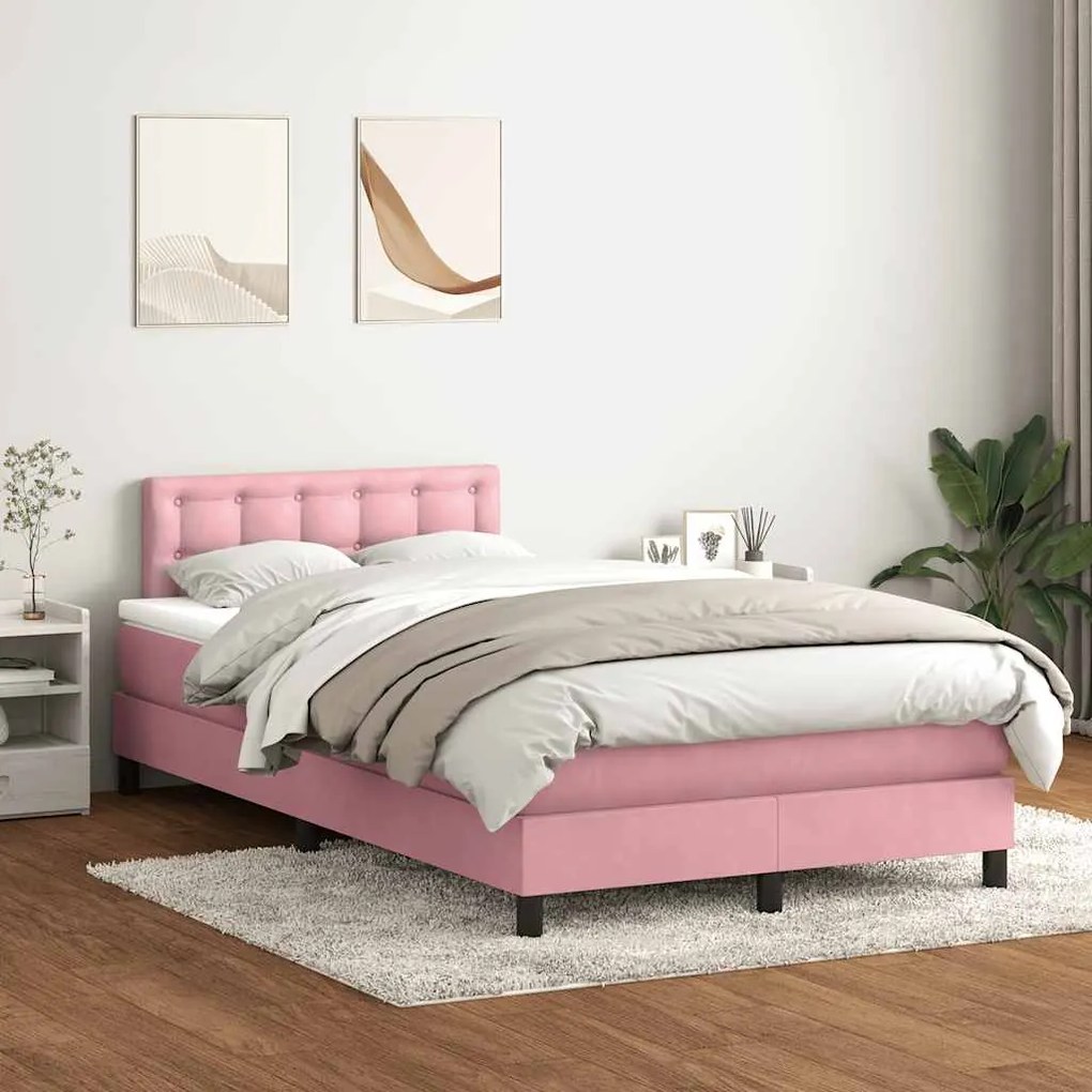vidaXL Cama com molas/colchão 120x210 cm veludo Rosa