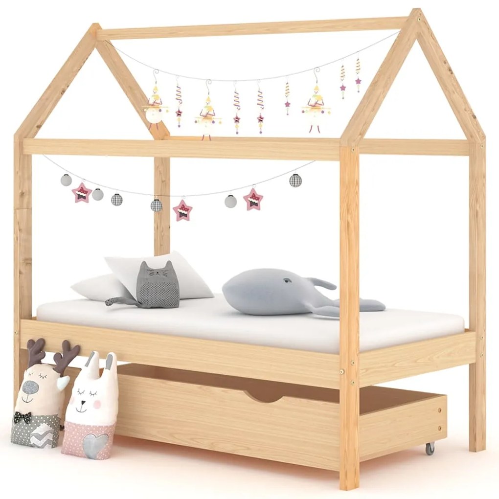 322136 vidaXL Estrutura de cama para crianças c/ gaveta 70x140cm pinho maciço