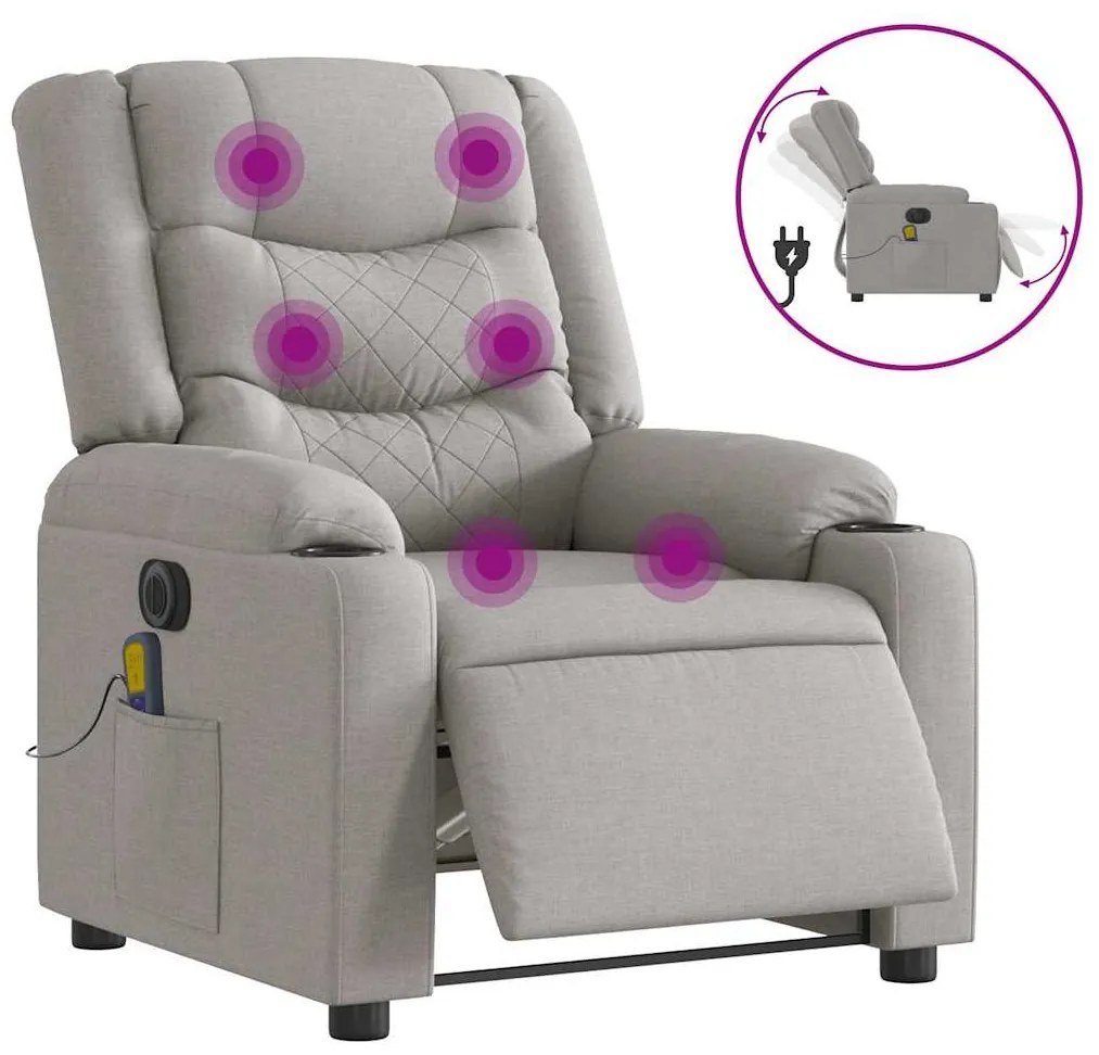 Poltrona massagens reclinável elétrica tecido cinzento-nublado
