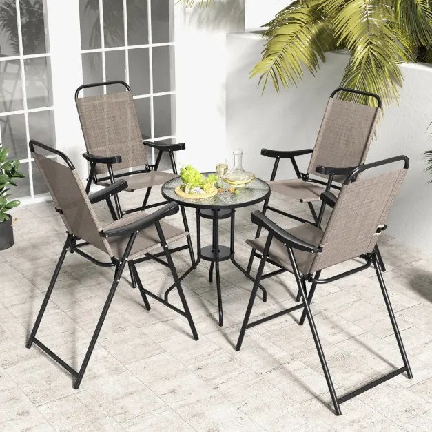 Conjunto de 2 bancos bar altos dobráveis com apoio para os pés Estrutura metálica para varanda Jardim Piscina Terraço 56 x 76 x 112 cm Carga 150 kg Ca