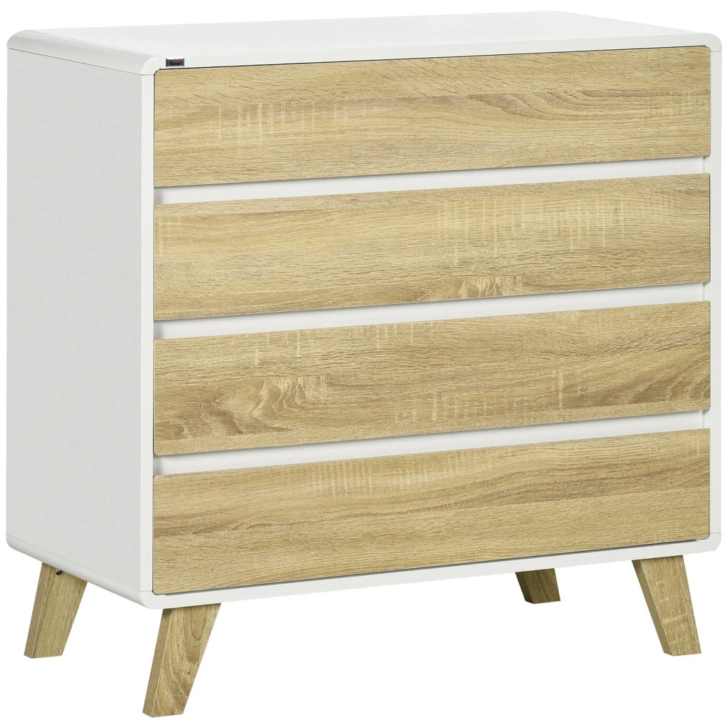 HOMCOM Cómoda 4 Gavetas Madeira Pés Elevados Sala Estar Dormitório Escritório 80x40x795cm Carvalho Branco Estilo Moderno | Aosom Portugal