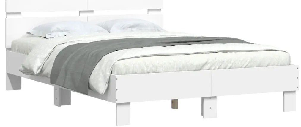 Estrutura de cama com cabeceira e luzes LED 135x190 cm branco