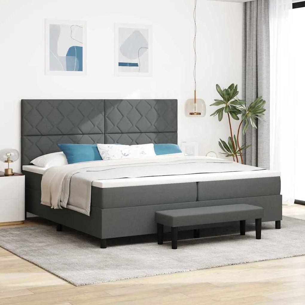 vidaXL Cama Box com colchão Cinza Escuro 200 x 200 cm tecido